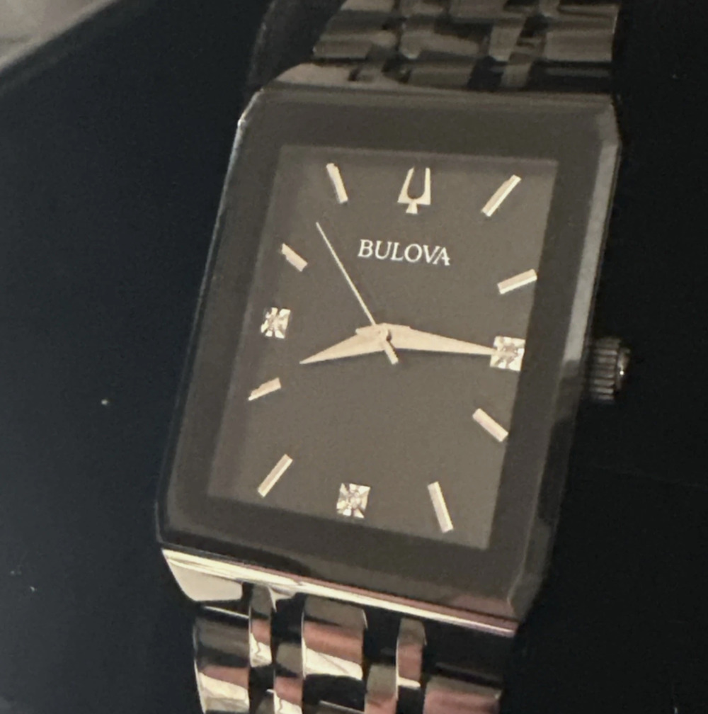 Bulova 98D164 Quartz Gemmed Black Dial Stainless Steel Mens Watch MSRP $379